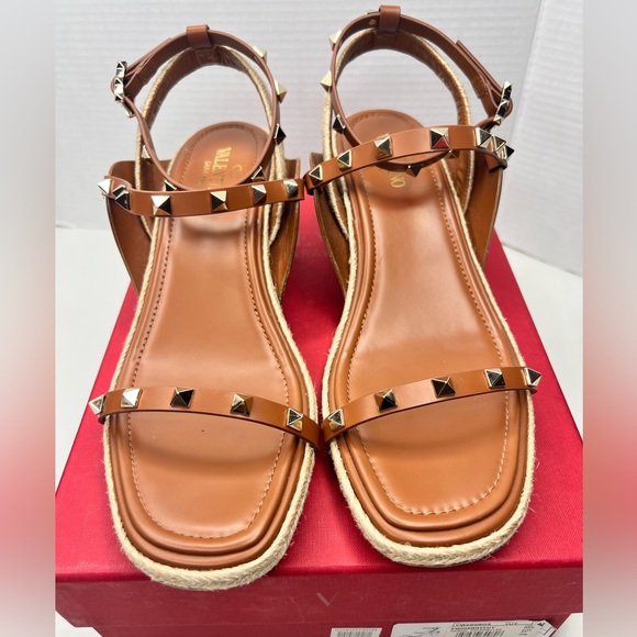 Valentino Garavani Shoes - Valentino Garavani Rockstud Block Brown Leather Sandal Espadrilles Size 41 /11